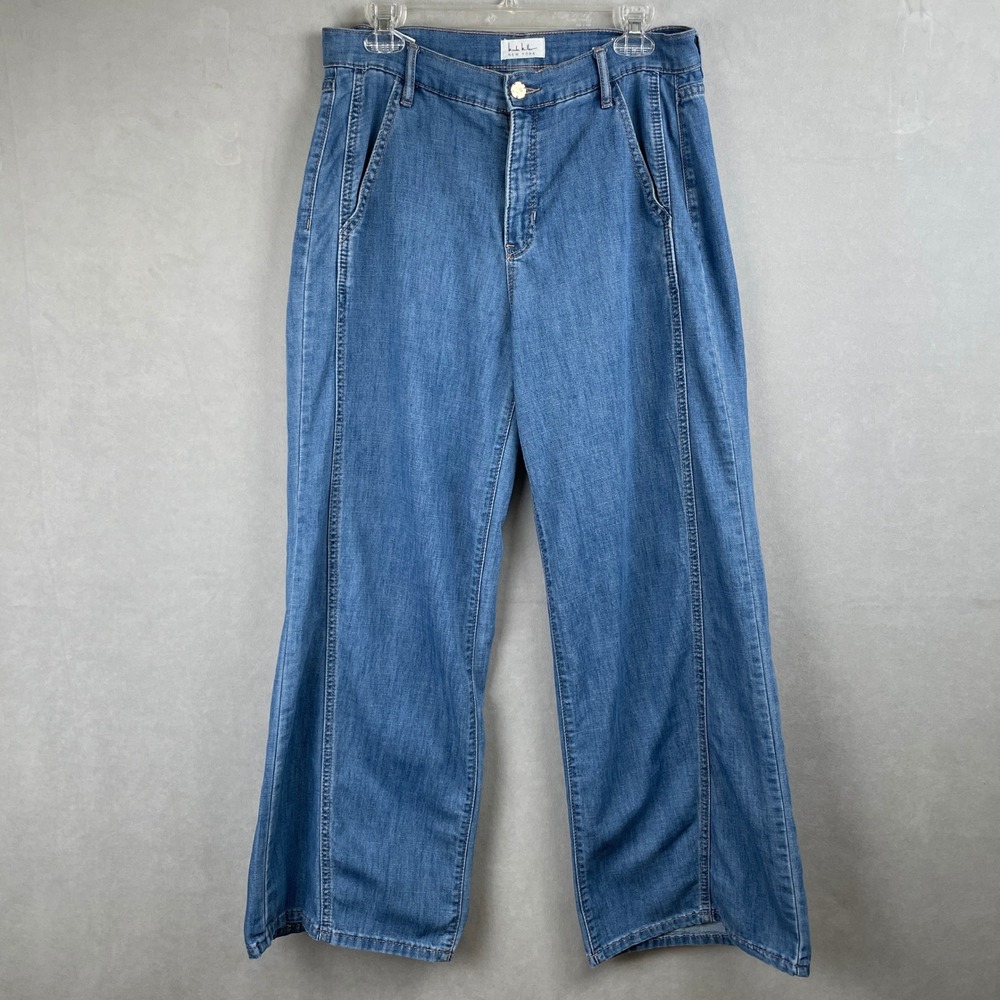 Nicole Miller New York Nomad Super High Rise Wide Leg Jeans Blue Med Wash Chic 8